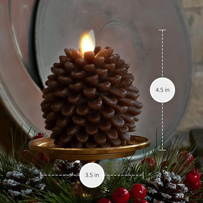 LUMINARA Pinecone Flameless Candles Chalky Brown Finish Pine Cone Figural, Real Wax Unscented LED Candles, Battery Operated with Timer, Holiday Decoration Table Centerpiece (3.5" x 4") - Image 5